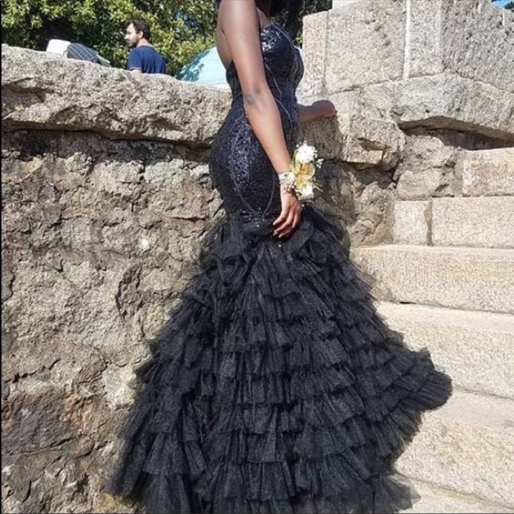 Black sequined prom dress